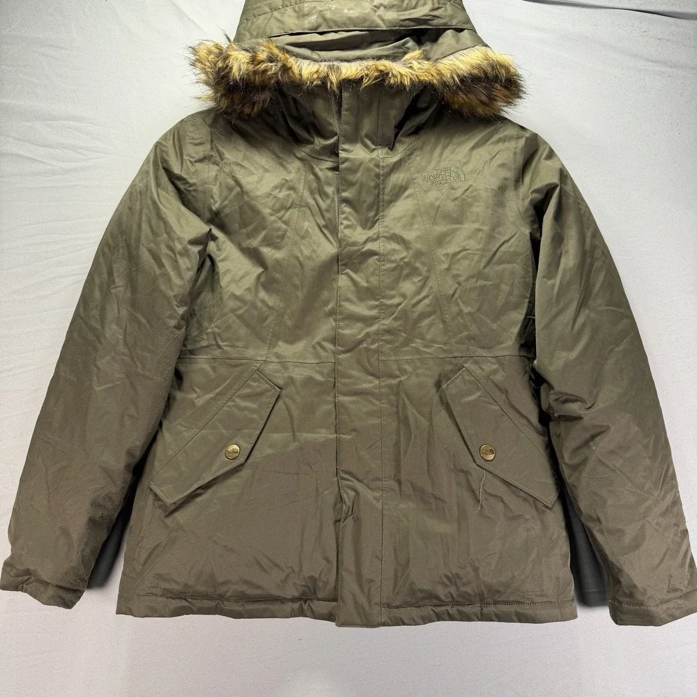 The North Face Parka Jacket Youth Girls Medium Hooded Fur Trim Goose Down Zip